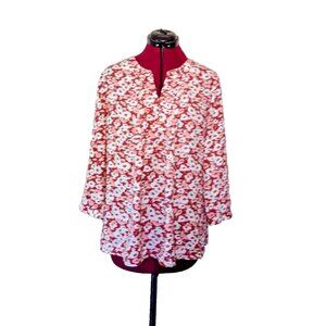 Croft & Barrow Women’s Blouse Medium Multicolor Pintuck Buttons Pleat Floral Top